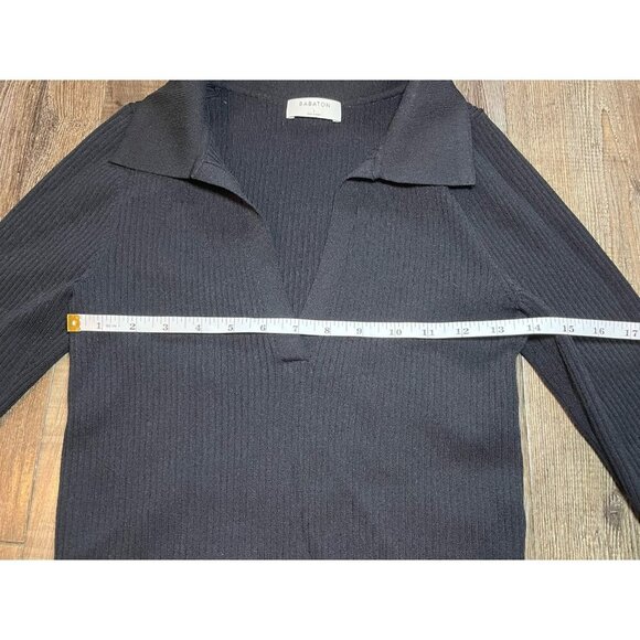 Babaton Sculpt Knit Polo Ribbed Long Sleeve in Black Size Large - Picture 8 of 11